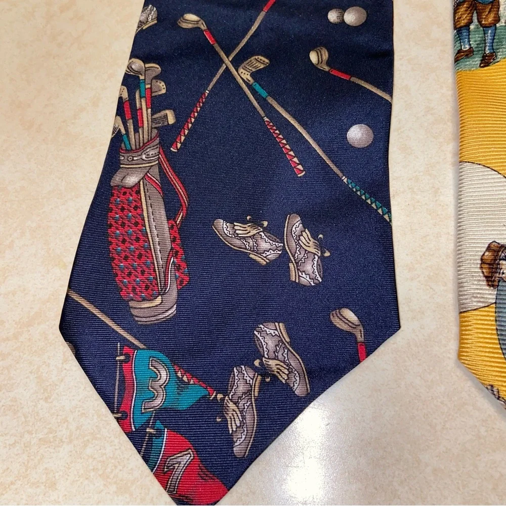 Vintage Prestige Jos. A. Bank Lot of 2 100% Silk Neck Ties USA Made Golf Golfing
